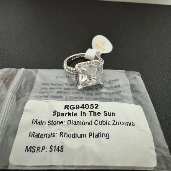 Bomb Party OG size 7. Rhodium Plated Silver Ring with Diamond Cubic Zirconia - Picture 1 of 1